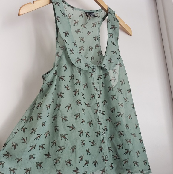 Fire LA Bird print green top - Picture 1 of 3